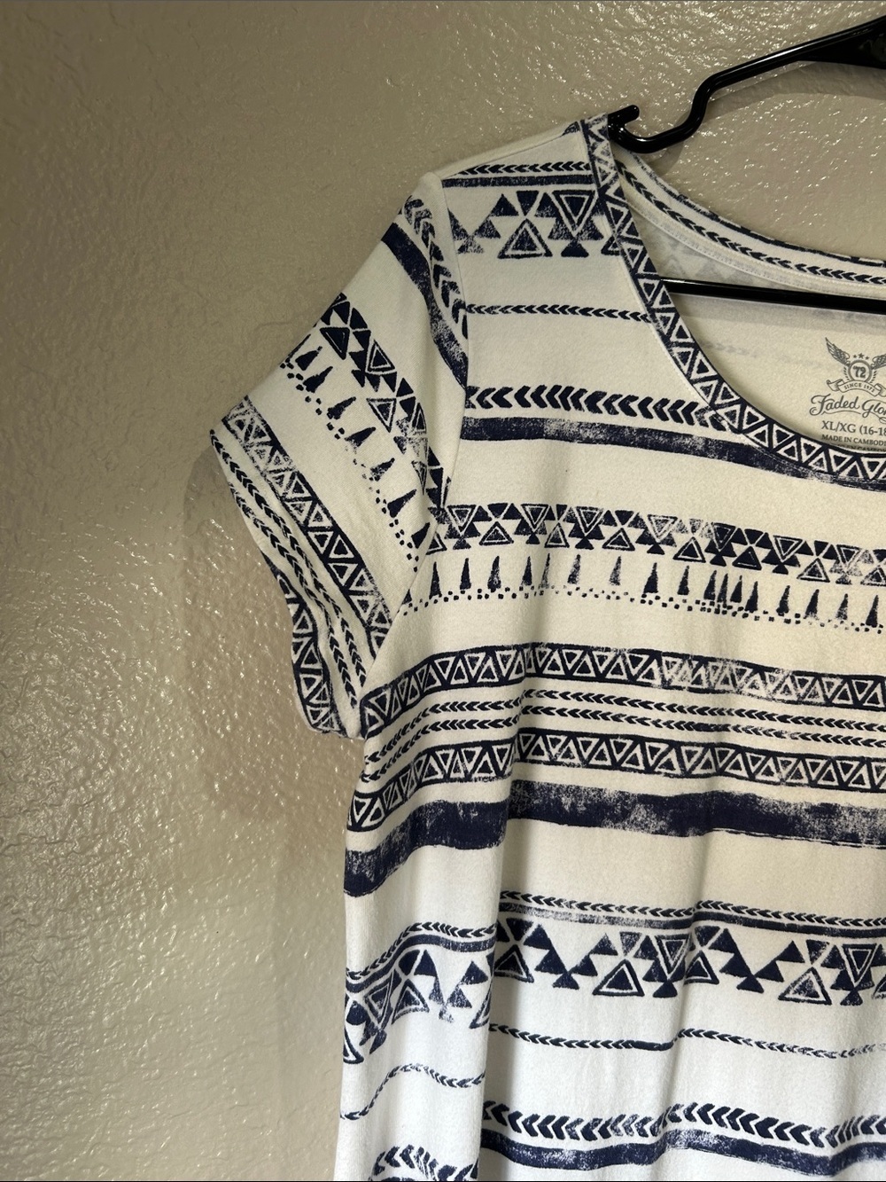 Faded Glory White Navy Southwestern Geometric Print Tee Dress Sz XL TC0046 Vacay - Picture 4 of 7